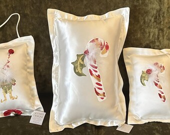 Hand Painted One of a Kind Christmas Holiday Pillows - Set of 3