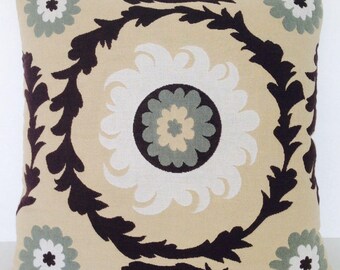 18" x 18" Square Throw Pillow Cover Woven Medallion Design Brown Beige Olive Bohemian Boho Ikat Gypsy Rustic
