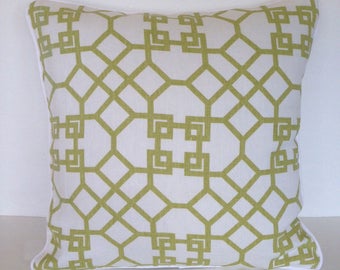 18" x 18" Square Throw Pillow Cover Geometric Cut Green Lime Celery Ivory Cream Decorative Accent Retro Modern Ikat