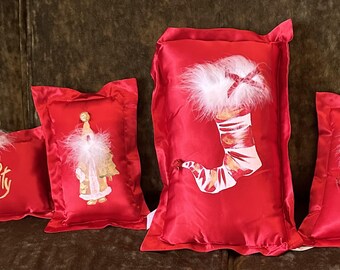 Hand Painted One of a Kind Christmas Holiday Pillows - Set of 4