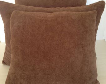 Throw Pillow Cover Lumbar Square Chenille Terry Cloth Chocolate Brown Camel