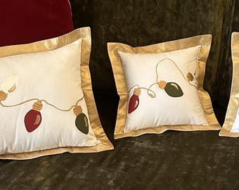 Hand Painted One of a Kind Christmas Holiday Pillows - Set of 3