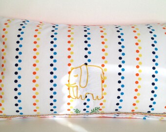 21" x 12" Throw Pillow Cover Elephant Rectangle polka dot orange blue yellow ribbon primary colors art baby Vintage Decorative Accent Circus