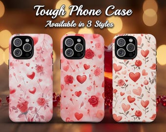 Sweetheart Love Blooms Phone Case Tough Case Available in 3 Styles ,Valentine Gift ,iphone 16 ,15 ,14 ,Samaung S24 ,S23 ,S22 ,Pixel Case 8