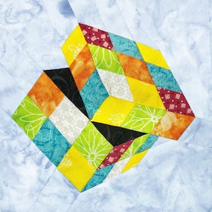 Patrón de patchwork de papel para base de cubo de rompecabezas estilo retro de los años 80 (descarga en PDF)