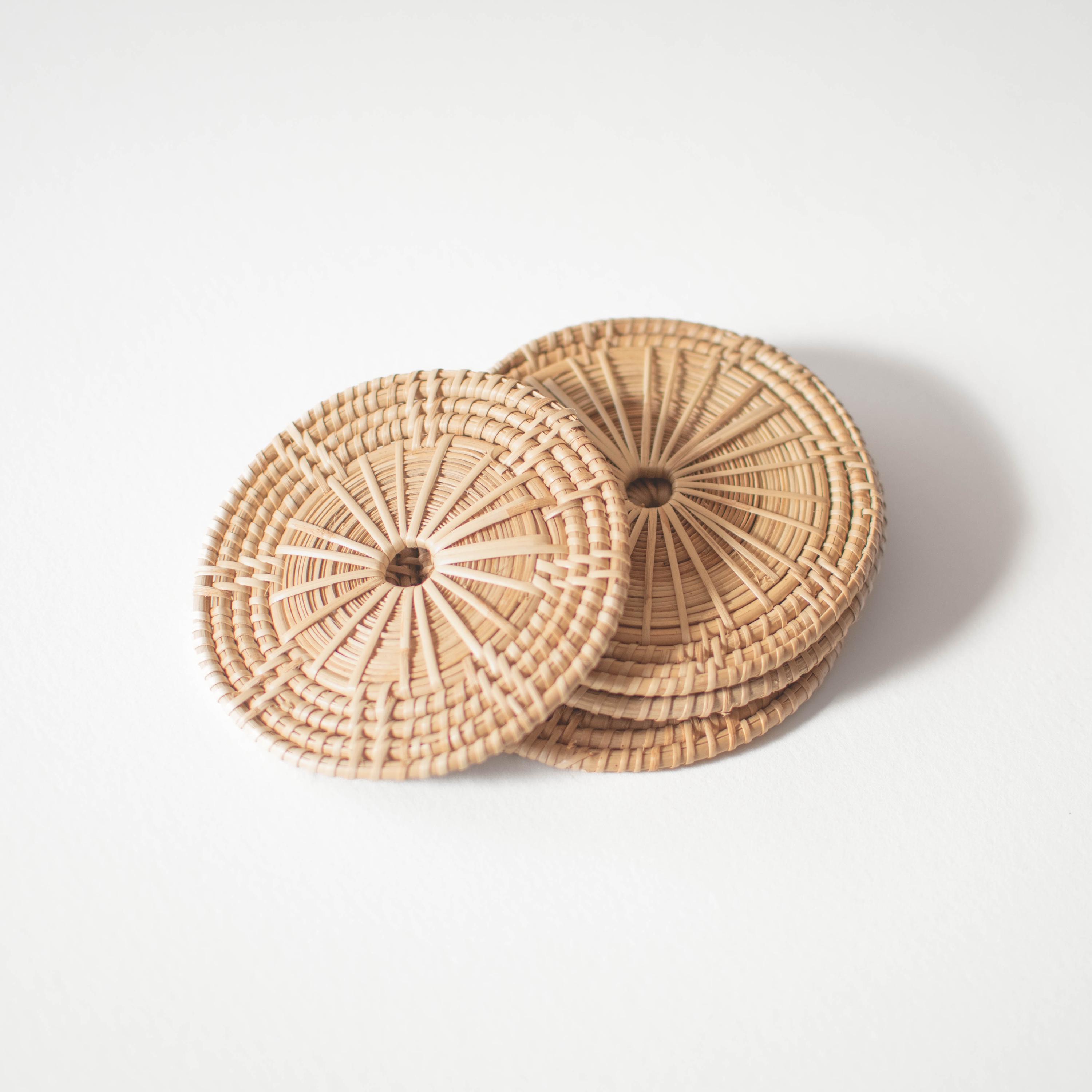 Natural Rattan Coasters, Set of 4, Boho kitchen,