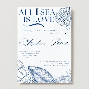 All I Sea Is Love bruids douche uitnodigen, strand bruids douche, Bridetobe feestuitnodiging, aanpasbare uitnodiging, moderne bruids douche, kust