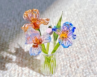 Hand Blown Glass Iris | April Birth Flower Bouquet | Mother's Day