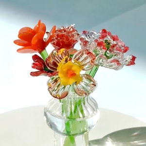 Personalized Glass Birth Flower Bouquet Diffuser, Hand Blown Mini Vase Gift
