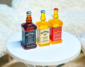 1:6 Dollhouse Miniature Whiskey Bottles, Set of 3, Classic Honey Fire, Bar Drinks, Roombox Diorama Accessory
