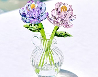 Hand Blown Glass Peony Bouquet | April Birth Flower, Mother’s Day Gift