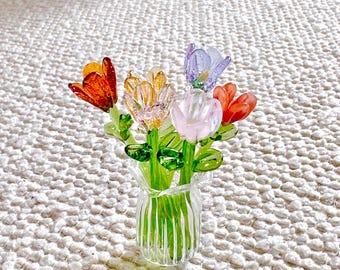 Hand Blown Glass Flower Bouquet | Miniature Sculpture | Mother's Day | April Birth Flower | Birthday Gift