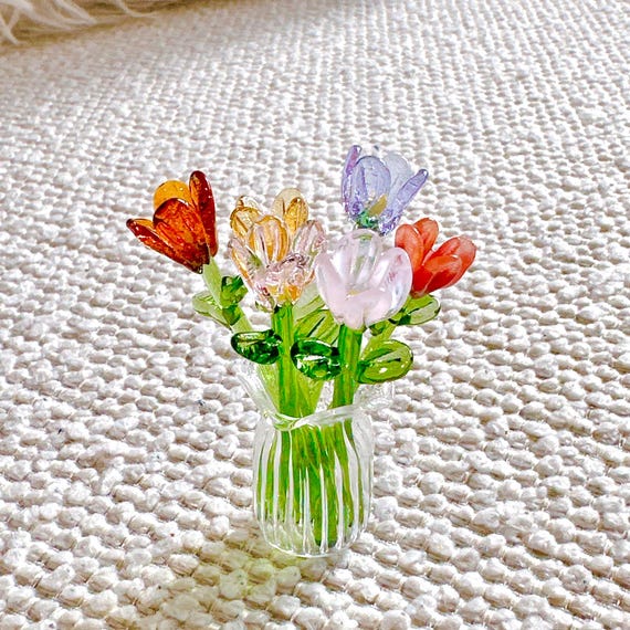 Hand Blown Glass Flower Bouquet | Miniature Sculpture | Mother's Day | April Birth Flower | Birthday Gift