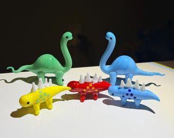 Hand Blown Glass Dinosaur Figurines, Murano Style Sculptures, Colorful Collectible Art