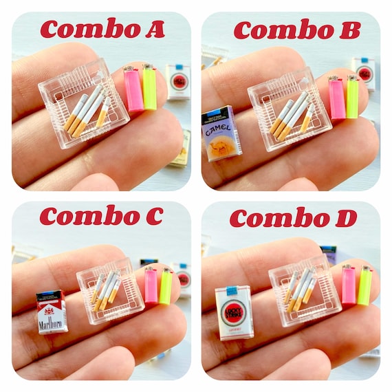 Realistic Dollhouse Miniature Ashtray Cigarettes Lighter