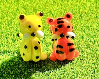 Hand Blown Glass Tiger Cheetah Sculpture | Whimsical Animal Art Decor