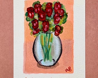 ACEO- Rosas Rojas en Técnica Mixta “Me encanta el amor”