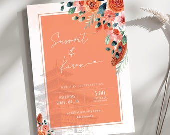 Nepali Wedding Invitation Template | Custom Floral Design (Digital Download)