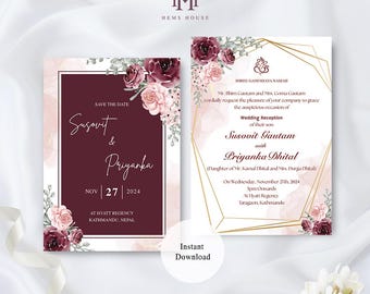 Elegant Nepali Wedding Invitation Digital Template, Editable Nepali Wedding Invitation