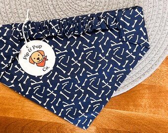 Bandana elasticizzata per cani – Ossa blu – Accessorio slip-on per animali domestici