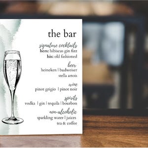 Modern Wedding Watercolor Bar Menu Signature Drinks Poster | Digital Instant Editable Download