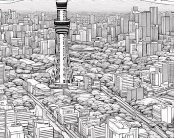 Tokyo Digital Coloring Book | Printable Japan Coloring Pages | Japanese Landmarks & City Life Art