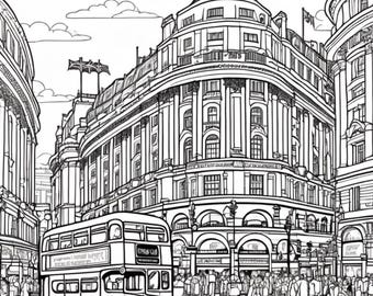 20 pagine da colorare di Londra / Arte del paesaggio urbano del Regno Unito stampabile / Fogli da colorare dei monumenti di Londra / Attività divertenti per bambini e adulti