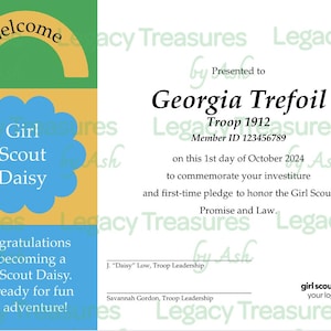 Custom Girl Scout Investiture Certificate for Daisies - Editable Canva Template