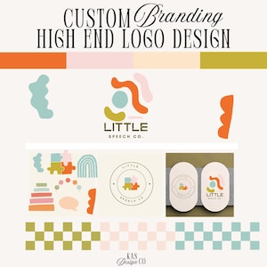 Speech Edukation Kids Vorgefertigtes Branding Kit • Farbpalette, Instagram • Benutzerdefiniertes Hand gezeichnetes Logo Kit • Benutzerdefinierte Branding Illustration • Boho