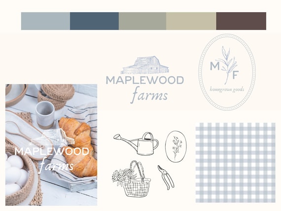 Editable Modern Logo Design: DIY Premade Branding (Canva Template) Modern, Feminine, Brand Guide, Farm