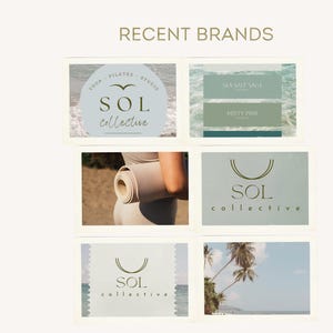 May include: A collage of images featuring the "SOL collective" brand. The images include the brand's logo, color palette, and lifestyle shots of yoga mats and beach scenes. The text "RECENT BRANDS" is at the top.