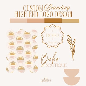 Boho Boutique Vorgefertigtes Branding Kit • Farbpalette, Instagram • Benutzerdefiniertes Hand gezeichnetes Logo Kit • Benutzerdefinierte Branding Illustration • Boho