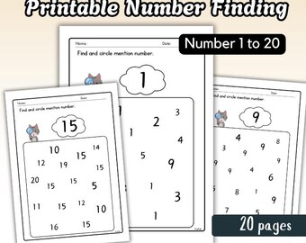 Find the number 1 - 20 Worksheet| Find and Circle the Number for preschool, toddlers, kindergarten| Number recognition | Printable Worksheet