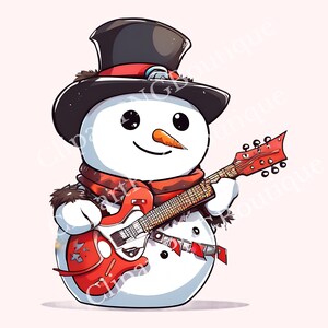 Snowman clipart | Snowman with a guitar | Winter clipart | Kawaii style clipart