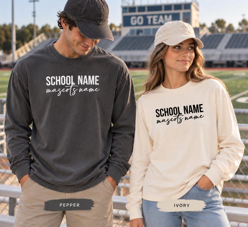 Comfort Colors Custom School Name Mascot Long Sleeve T-shirt, School ...