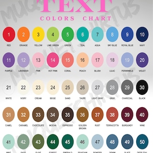 Pu&ograve; includere: Una tabella dei colori con 50 campioni di colore, ciascuno etichettato con un numero e un nome di colore. La tabella include una gamma di colori, dal rosso e arancione al verde acqua e blu navy, e include anche colori neutri.