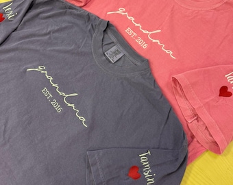 Embroidered Custom Grandma Shirt, Mothers Day Gift, Gift for Grandmother, Nana Tee, Grandma Est Date Tshirt, Mommy Shirt, Mimi Shirt