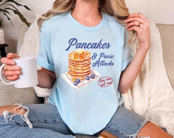 Pancakes Shirt,Vintage Diner Style Unisex T-Shirt,Comfort Colors Retro Shirt,Funny Pancakes & Panic Attacks Tee, Foodie Gift Shirt,Breakfast