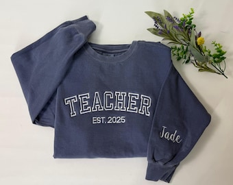 Embroidered Custom Teacher, Personalized Gift, Gift for Tutor-Teacher, Cute Teacher Shirt, Gift for Her Custom Embroidery,Sleeve Embroidery