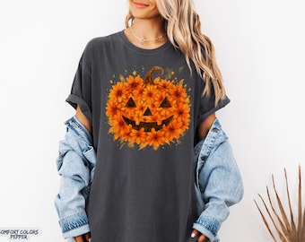Comfort Colors® Floral Pumpkins T-shirt, Retro Pumpkin T-shirt, Cute Shirt For Fall, Halloween Shirt, Halloween Pumpkin Tshirt,