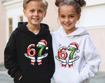 Six Seven Christmas Sweatshirt For Kids,Funny Viral Trend Youth Hoodie,In My 67 Era Shirt,Colorful Tween Gift Top, Retro Gen Z Number 67 Tee