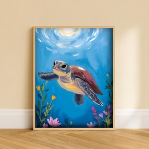 Turtle Nursery Wall Art Printable – Cute Ocean Animal Digital Download for Kids Room Decor