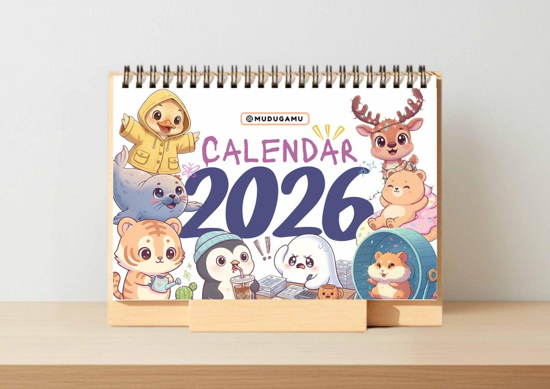 2026 Cute Animal Desk Calendar | Printable Kids & Nursery Calendar ...