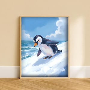 Baby Penguin Nursery Wall Art – Arctic Animal Printable, Toddler Room Decor, Cute Winter Penguin Download, Digital Kids Room Art