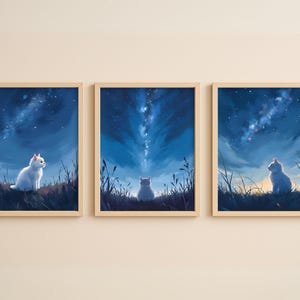 Sternenklare Nacht Katze Kinderzimmer Wandkunst - druckbares 3er-Set, Galaxie Tier Kinderzimmer Dekor, digitaler Download für Kinderzimmer oder Schlafzimmer