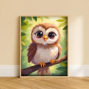 Baby Owl Nursery Print: Woodland Animal Art (Digital Download 8x10, 11x14, 16x20in JPGs