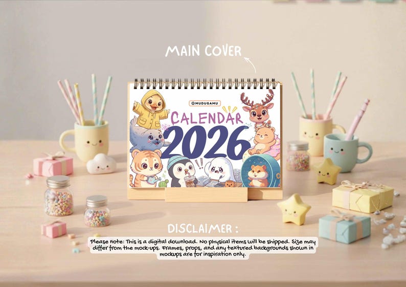 2026 Cute Animal Desk Calendar | Printable Kids & Nursery Calendar ...