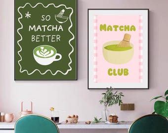 Impresión de matcha ~ Póster de matcha latte ~ Decoración de cocina ~ Decoración de cafetería ~ Arte mural maximalista de moda ~ Póster de bebida