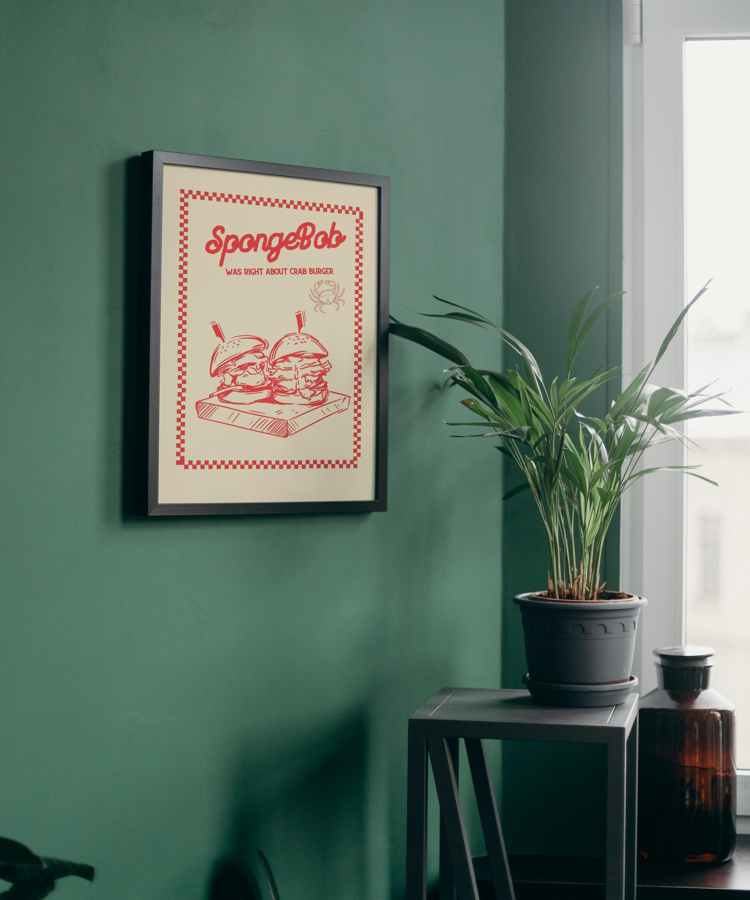 Spongebob Burger Print ~ Red Poster ~ Aesthetic Room Decor ~ Apartment ...
