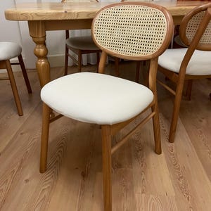 Cane Rattan Dining Chair, Handmade Solid Wood Chair, Dining Chair with Cane Rattan Backrest, Mid-Century Modern Chair- Personalized